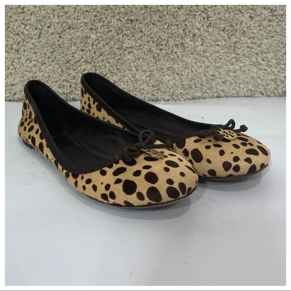Tory Burch Leopard Bow Laila Calf Hair Ballet Flat